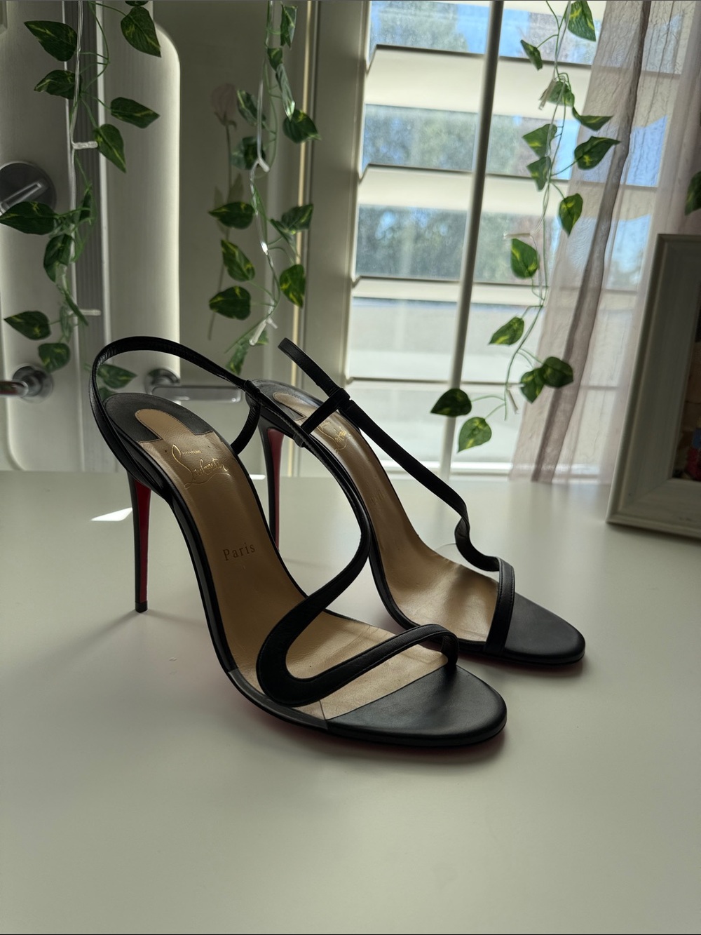 Christian Louboutin Black Strappy Leather Stiletto Heels